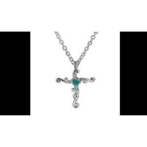 NEW~Carolyn Pollack Genuine Emerald Gemstone Filigree Cross Pendant Necklace